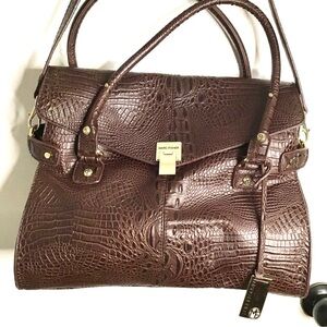 Marc Fisher Brown Crocodile Embossed Handbag